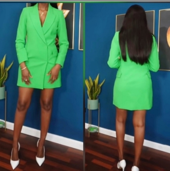 NWT ZARA DOUBLE BREASTED LONG BLAZER DRESS GREEN - Picture 9 of 16